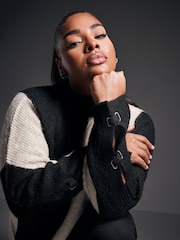 Yours Curve Black Highneck Vertical Stripe Jumper - Image 4 of 6