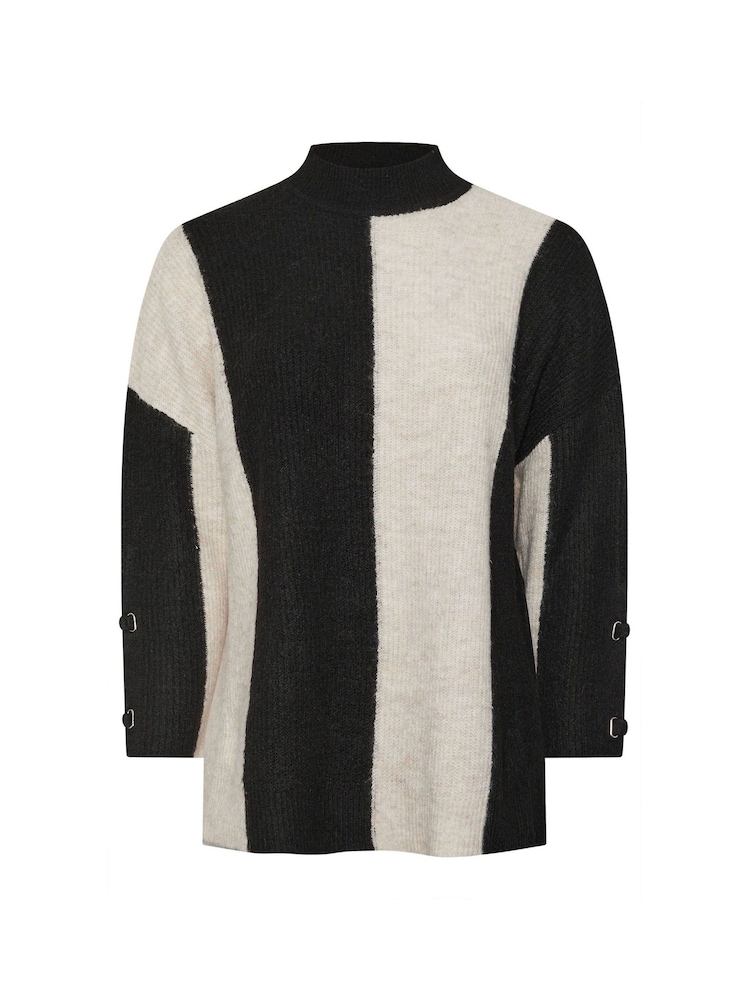 Yours Curve Black Highneck Vertical Stripe Jumper - Image 6 of 6