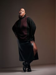 Yours Curve Purple Highneck Vertical Stripe Jumper - Image 2 of 6