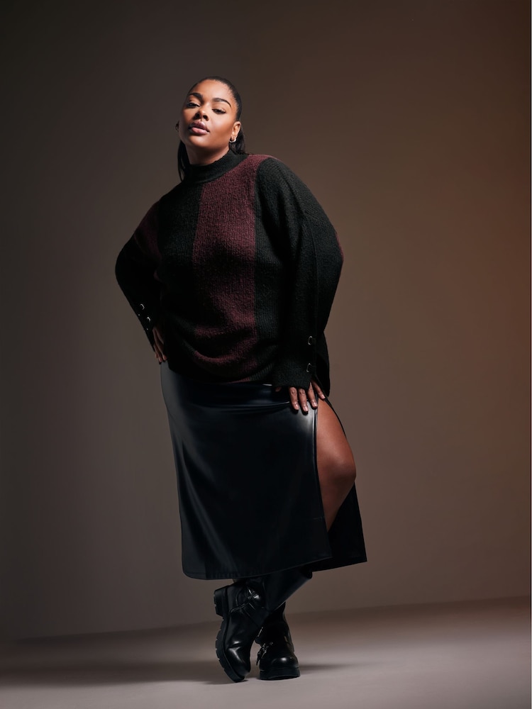 Yours Curve Purple Highneck Vertical Stripe Jumper - Image 2 of 6