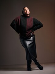 Yours Curve Purple Highneck Vertical Stripe Jumper - Image 3 of 6