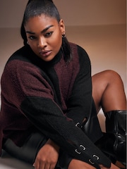Yours Curve Purple Highneck Vertical Stripe Jumper - Image 4 of 6