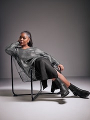 Yours Curve Black Foil Knit Jumper - Image 4 of 6