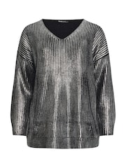 Yours Curve Black Foil Knit Jumper - Image 6 of 6