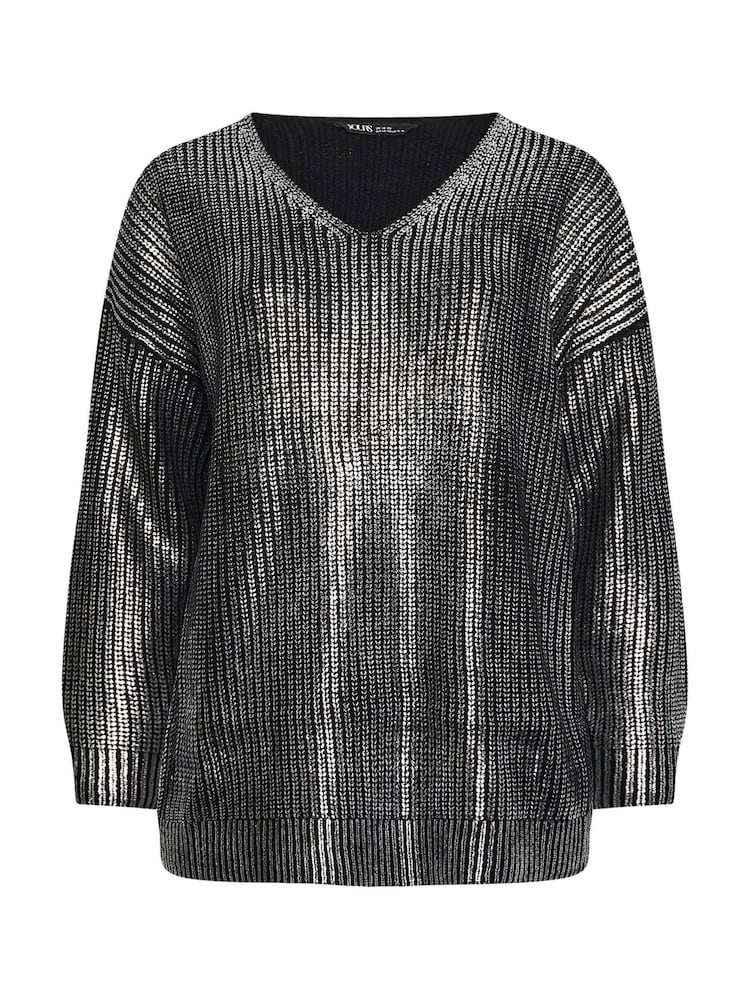 Yours Curve Black Foil Knit Jumper - Image 6 of 6