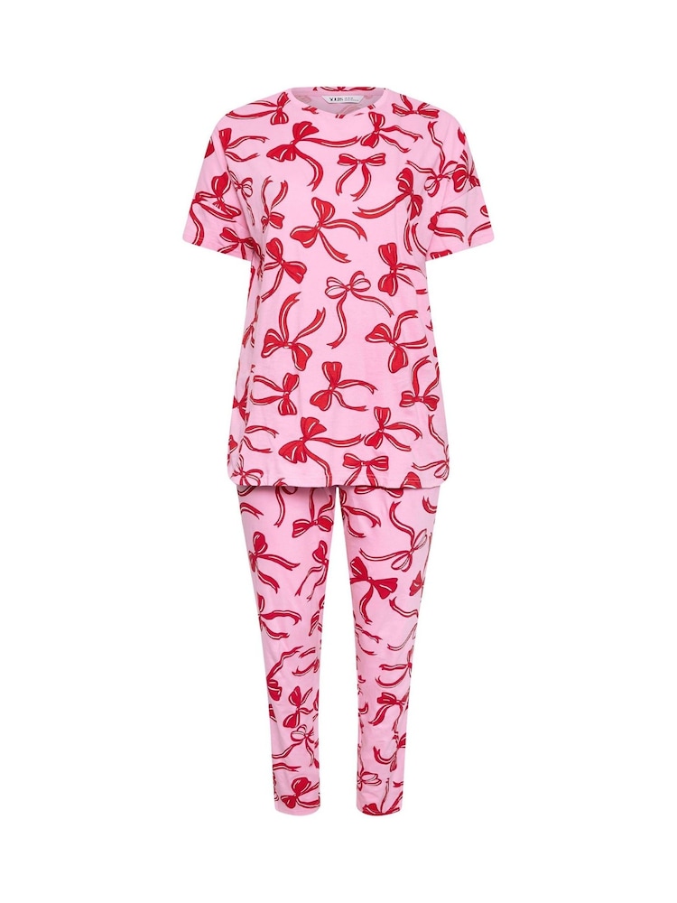 Yours Curve Pyjama-Set mit kurzen Ärmeln und konischem Schnitt aus 100 % Baumwolle mit Schleifen - Bild 5 von 5 Yours Curve Pyjama-Set mit kurzen Ärmeln und konischem Schnitt aus 100 % Baumwolle mit Schleifen - Bild 5 von 5