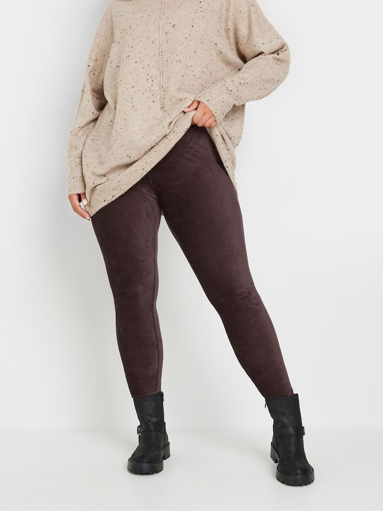 Yours Curve Brown Chocolate Corduroy Leggings - Image 1 of 5