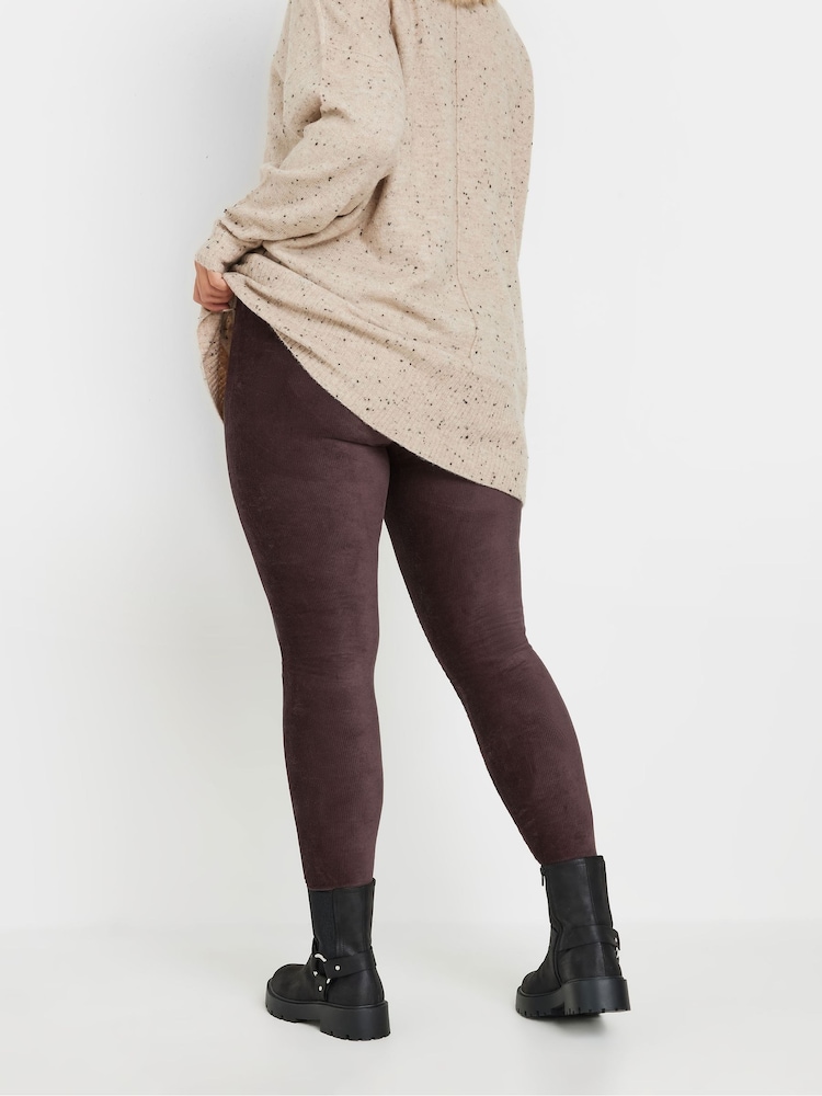 Yours Curve Brown Chocolate Corduroy Leggings - Image 2 of 5