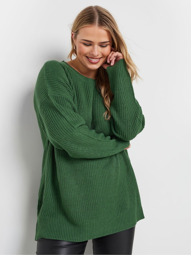 Yours Curve Green Drop Shoulder Jumper - Image 1 of 5
