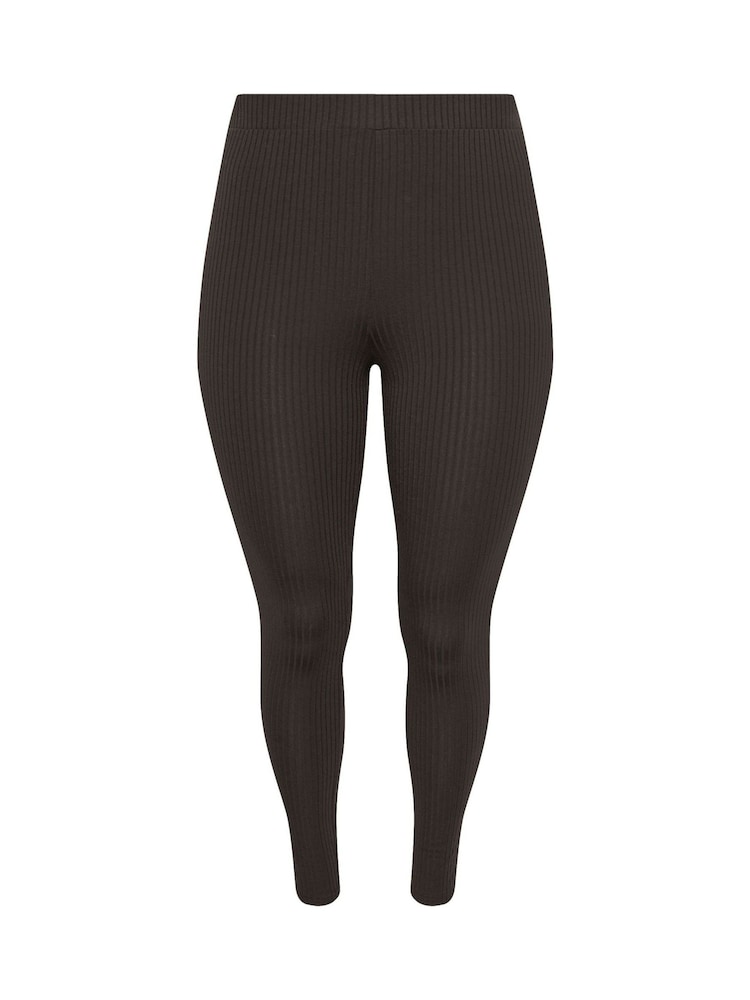 Yours Curve Brown Ribbed Leggings - Image 4 of 4