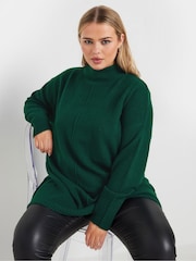 Yours Curve Green High Neck Seam Detail Jumper - Image 1 of 5