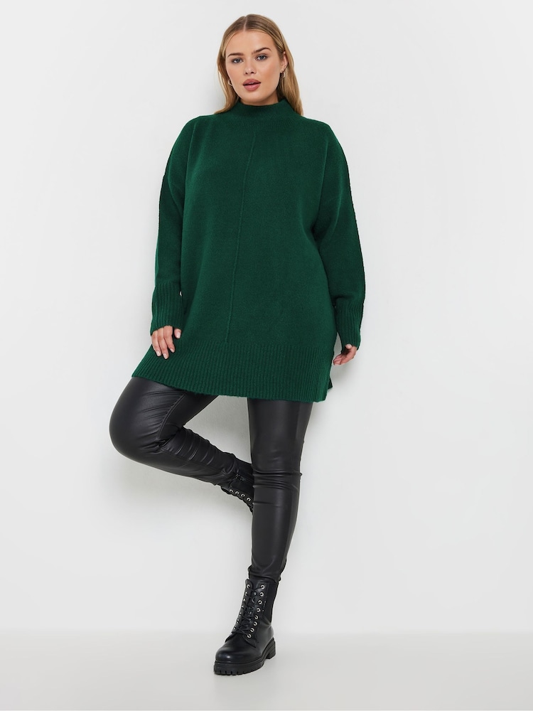 Yours Curve Green High Neck Seam Detail Jumper - Image 2 of 5