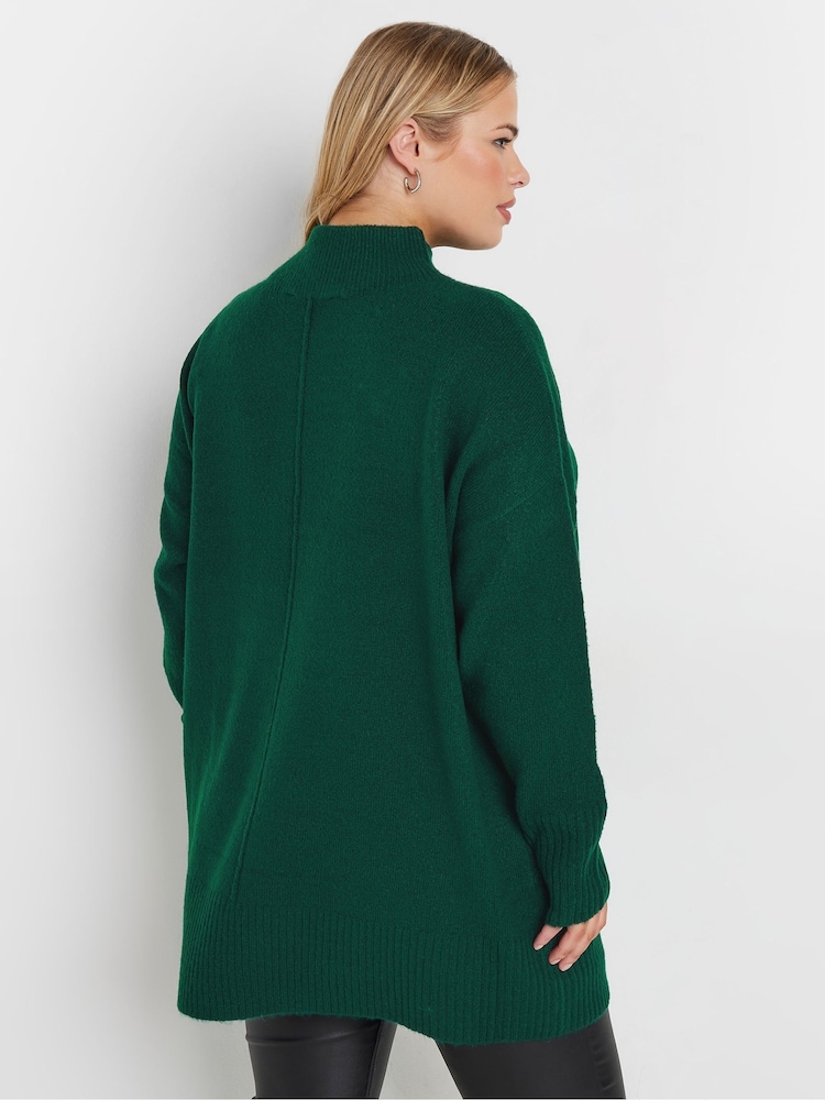 Yours Curve Green High Neck Seam Detail Jumper - Image 3 of 5