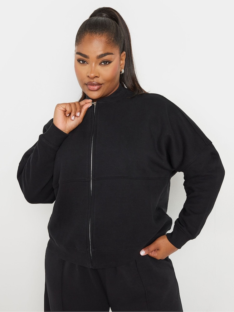 Yours Curve Black Oversized Sweat Bomber Jacket - Image 1 of 5