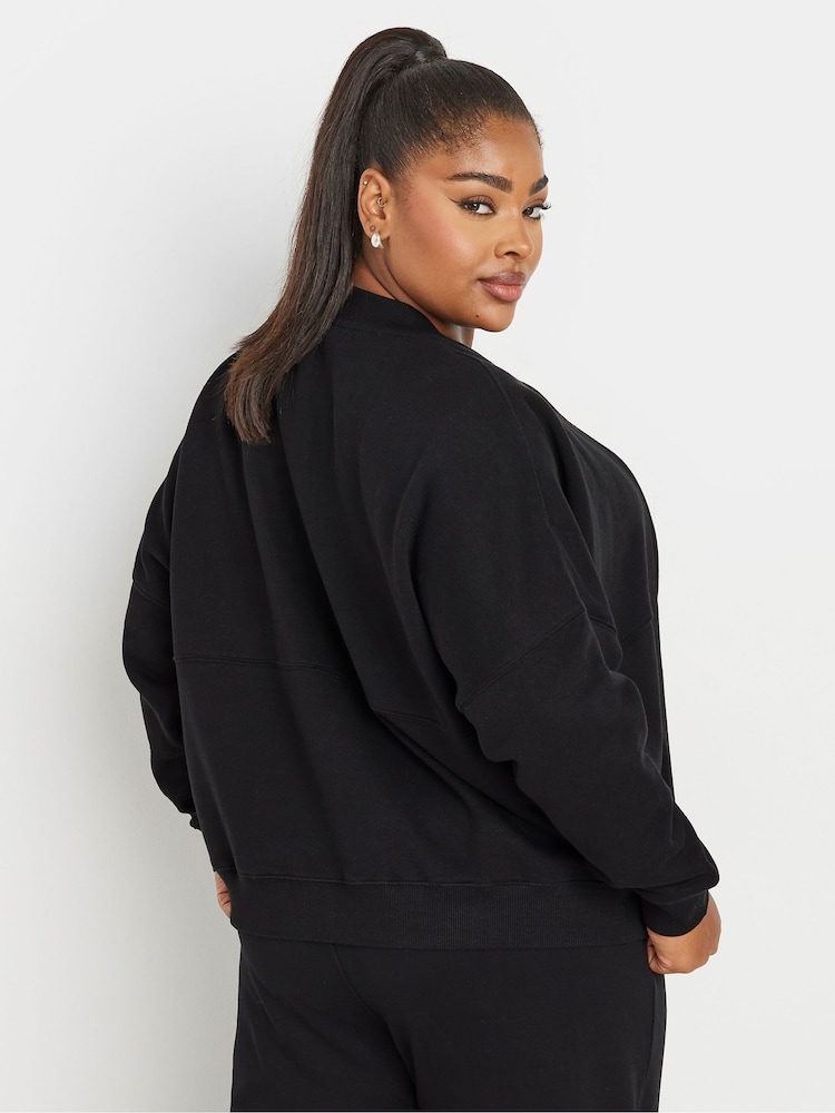 Yours Curve Black Oversized Sweat Bomber Jacket - Image 2 of 5