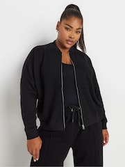 Yours Curve Black Oversized Sweat Bomber Jacket - Image 3 of 5