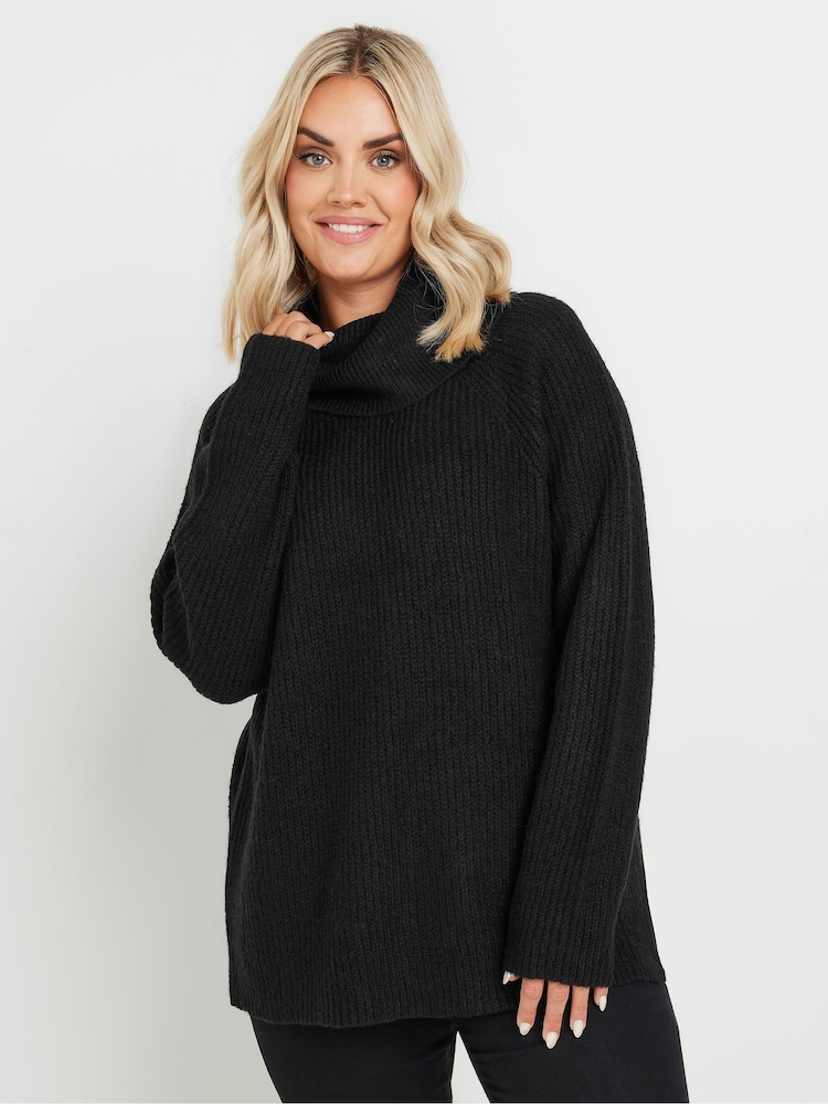 Yours Curve Black Roll Neck Knitted Jumper - Image 1 of 4