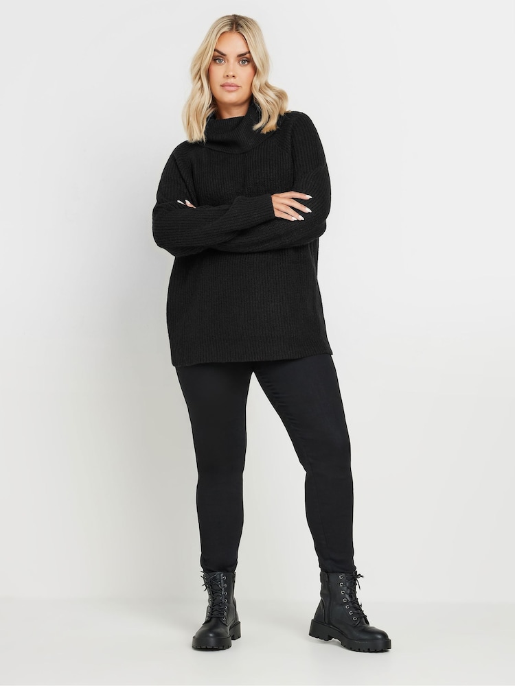 Yours Curve Black Roll Neck Knitted Jumper - Image 2 of 4