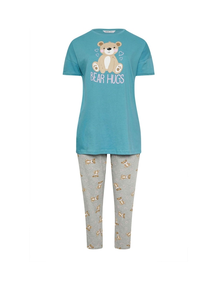 Yours Curve Kurzärmeliges Pyjamaset Bear Hugs mit weitem Bein aus 100 % Baumwolle - Bild 5 von 5 Yours Curve Kurzärmeliges Pyjamaset Bear Hugs mit weitem Bein aus 100 % Baumwolle - Bild 5 von 5
