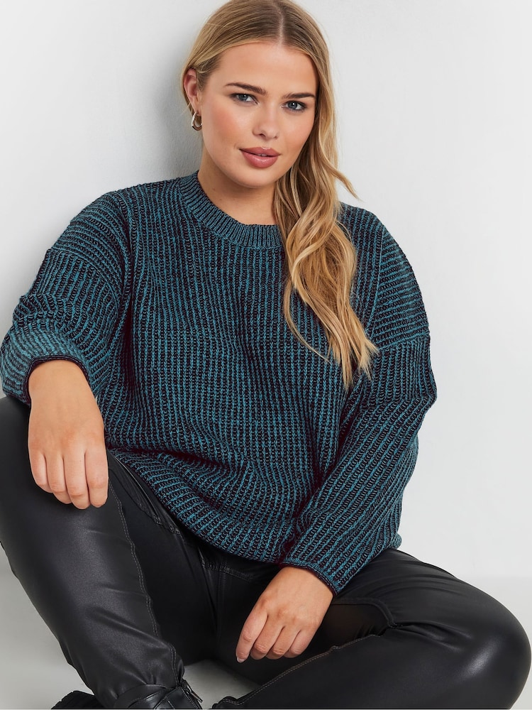 Yours Curve Blue Drop Shoulder Jumper - Image 1 of 5