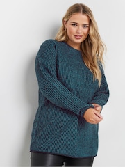 Yours Curve Blue Drop Shoulder Jumper - Image 2 of 5