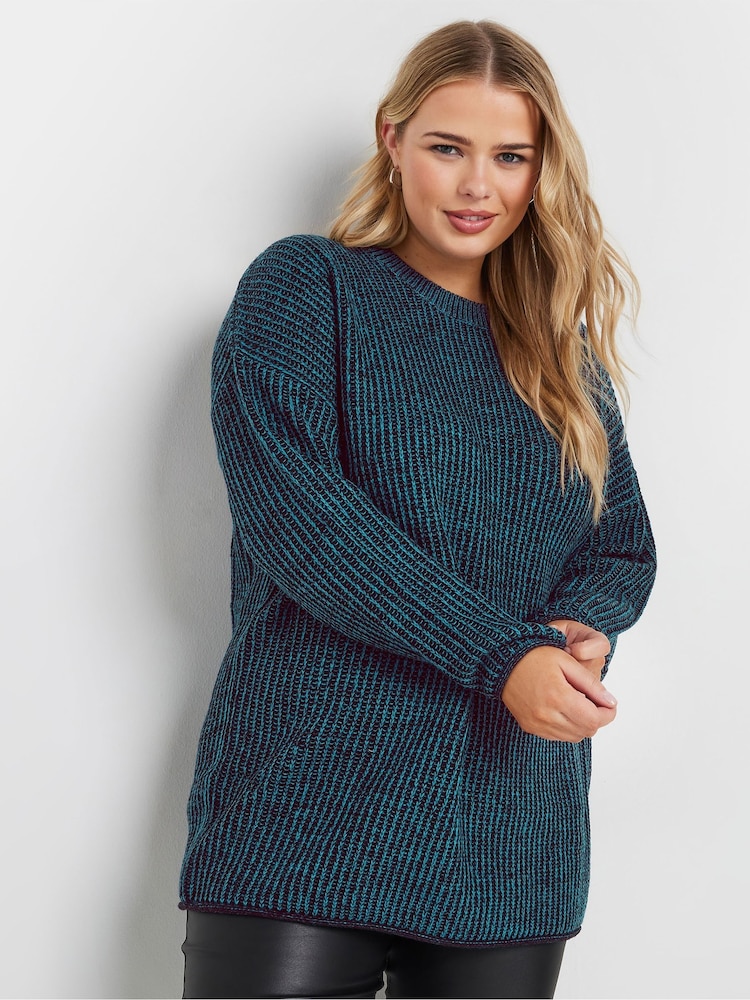 Yours Curve Blue Drop Shoulder Jumper - Image 2 of 5