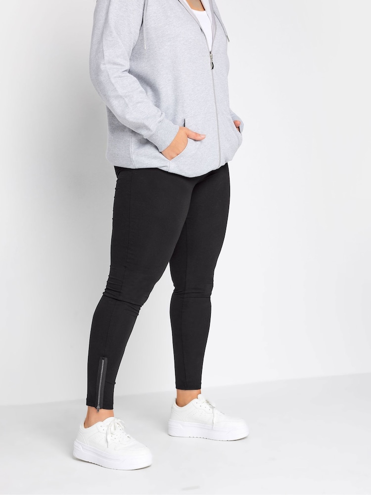 Yours Curve Black Zip Hem Leggings - Image 1 of 3
