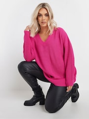 Yours Curve Pink V-Neck Drop Shoulder Jumper - Image 1 of 6