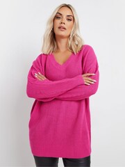 Yours Curve Pink V-Neck Drop Shoulder Jumper - Image 2 of 6