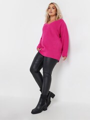 Yours Curve Pink V-Neck Drop Shoulder Jumper - Image 3 of 6