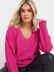 Yours Curve Pink V-Neck Drop Shoulder Jumper - Image 5 of 6