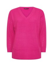 Yours Curve Pink V-Neck Drop Shoulder Jumper - Image 6 of 6