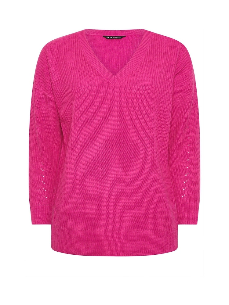 Yours Curve Pink V-Neck Drop Shoulder Jumper - Image 6 of 6