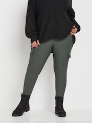 Yours Curve Grey Cargo Ribbed Leggings - Image 1 of 5