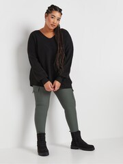 Yours Curve Grey Cargo Ribbed Leggings - Image 2 of 5