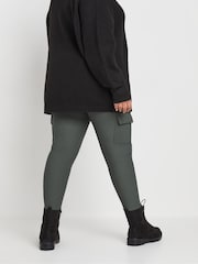 Yours Curve Grey Cargo Ribbed Leggings - Image 3 of 5
