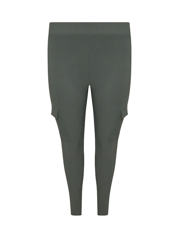 Yours Curve Grey Cargo Ribbed Leggings - Image 5 of 5