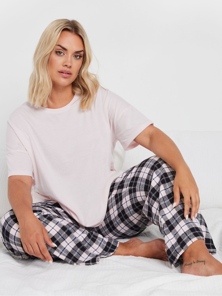 Yours Curve Pink 100% Cotton Check Pyjamas Set - Image 1 of 5
