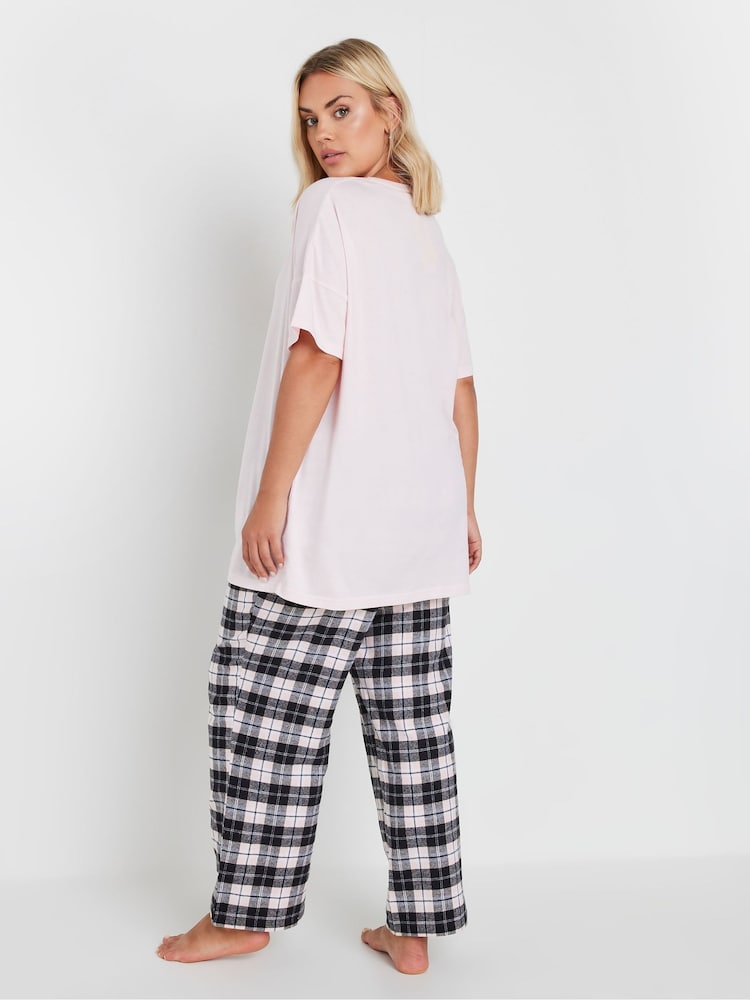 Yours Curve Pink 100% Cotton Check Pyjamas Set - Image 3 of 5