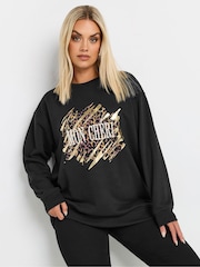 Yours Curve Black Leopard Print 'Mon Cheri' Graphic Sweatshirt - Image 1 of 6