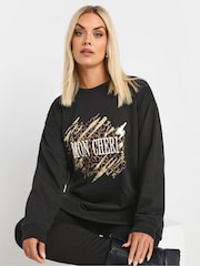 Yours Curve Black Leopard Print 'Mon Cheri' Graphic Sweatshirt - Image 4 of 6