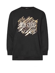 Yours Curve Black Leopard Print 'Mon Cheri' Graphic Sweatshirt - Image 6 of 6