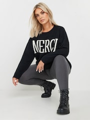 Yours Curve Grey Ribbed Leggings - Image 1 of 4