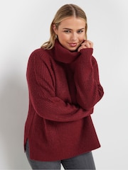Yours Curve Red Roll Neck Knitted Jumper - Image 1 of 6