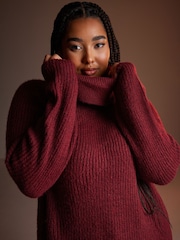 Yours Curve Red Roll Neck Knitted Jumper - Image 2 of 6