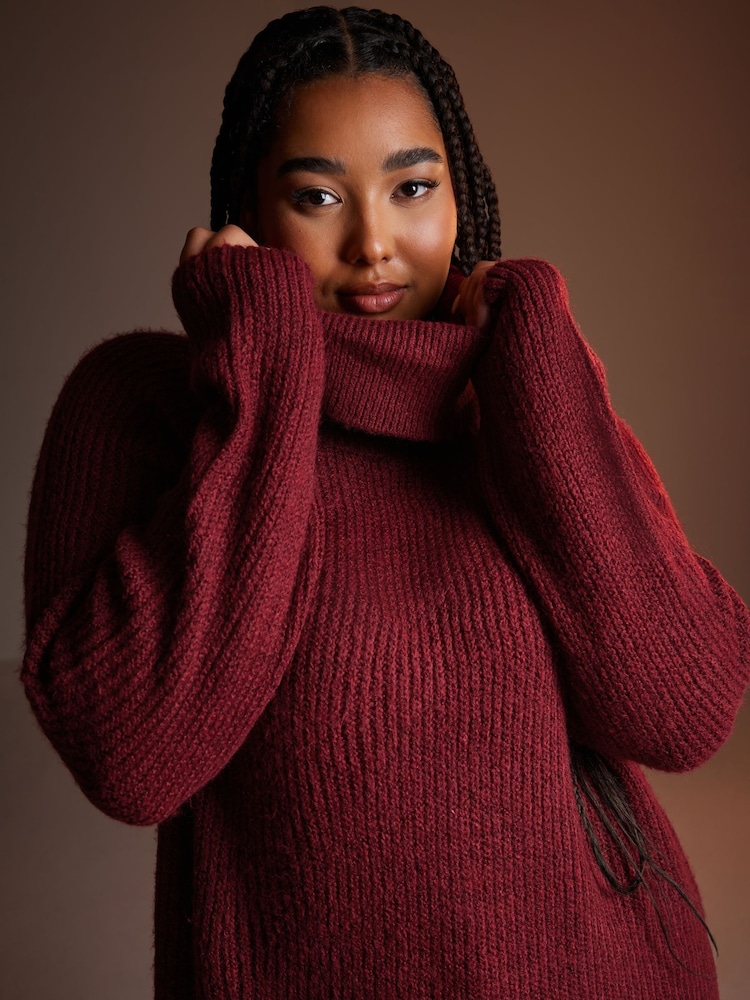 Yours Curve Red Roll Neck Knitted Jumper - Image 2 of 6