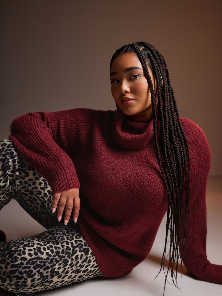 Yours Curve Red Roll Neck Knitted Jumper - Image 5 of 5