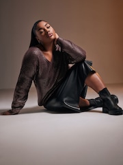 Yours Curve Purple Foil Knit Jumper - Image 2 of 6