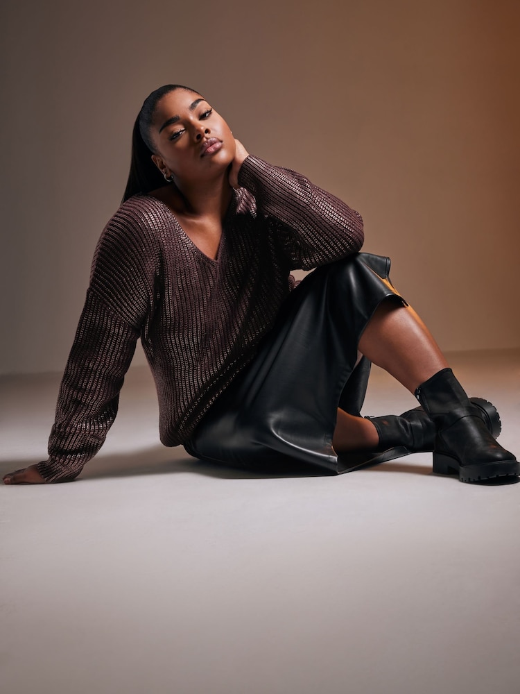Yours Curve Purple Foil Knit Jumper - Image 2 of 6