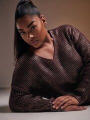 Yours Curve Purple Foil Knit Jumper - Image 3 of 6